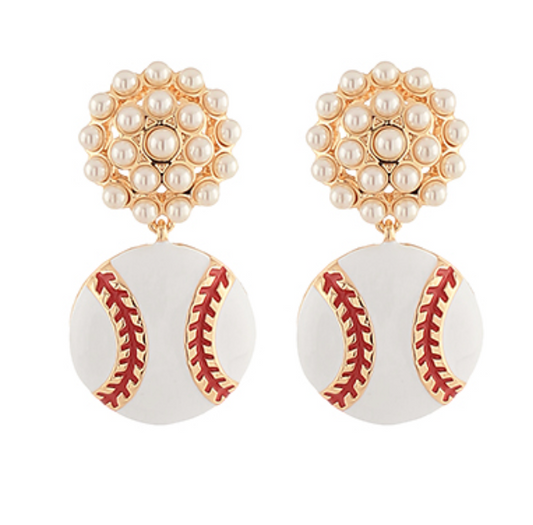 Baseball Pearl Cluster Earrings