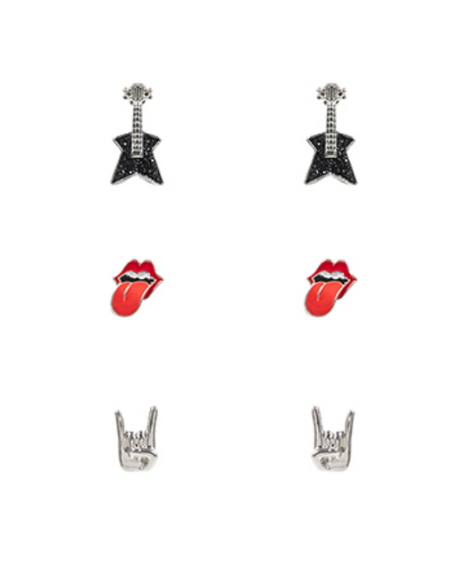 Guitar & Peace Sign Stud Earring Set