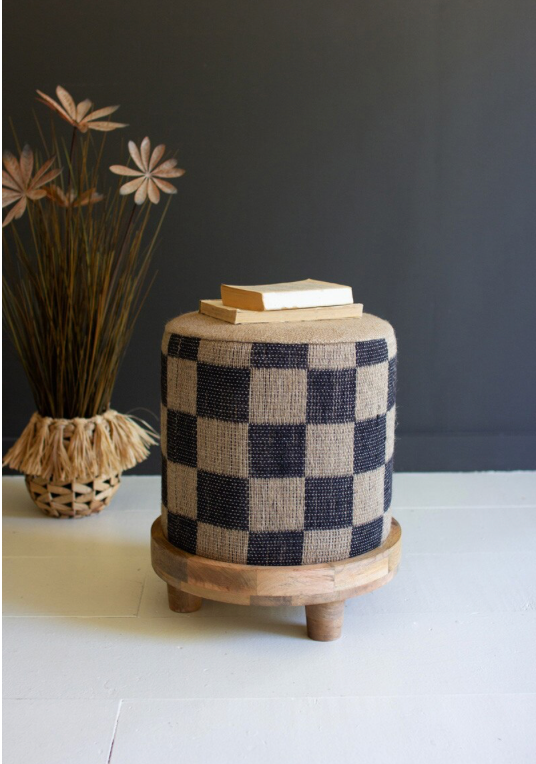 Checkered Jute Footstool