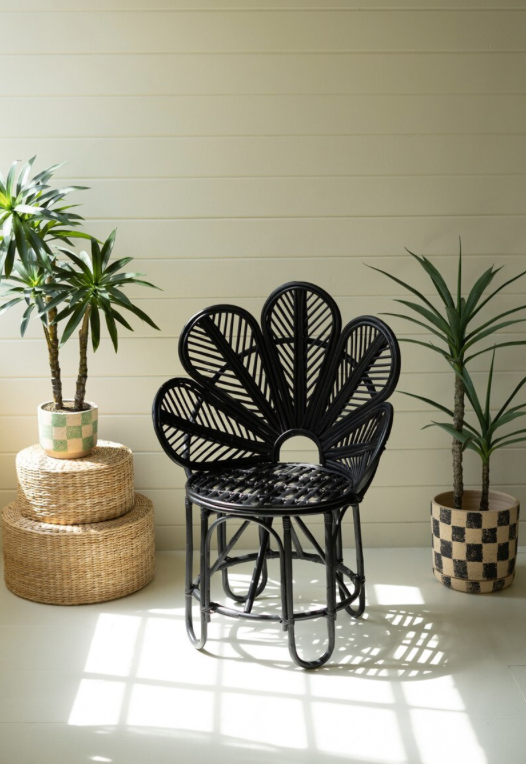 Black Flower Cane Chair