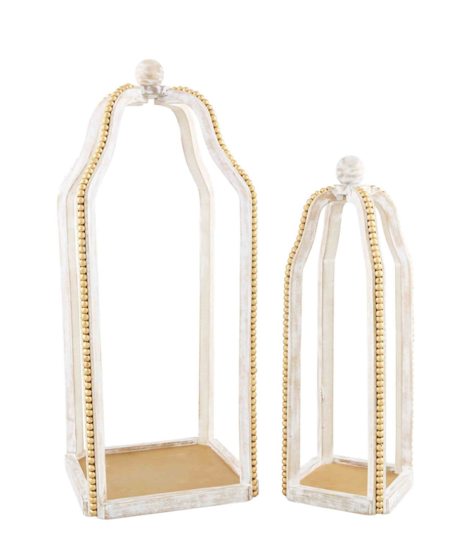 White Distressed Gold Beaded Lanterns