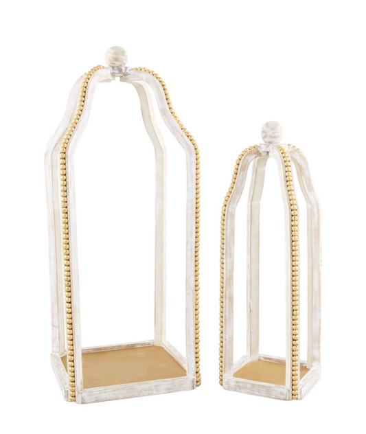 White Distressed Gold Beaded Lanterns