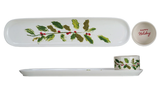 Holly & Berries Serving Platter & Dish