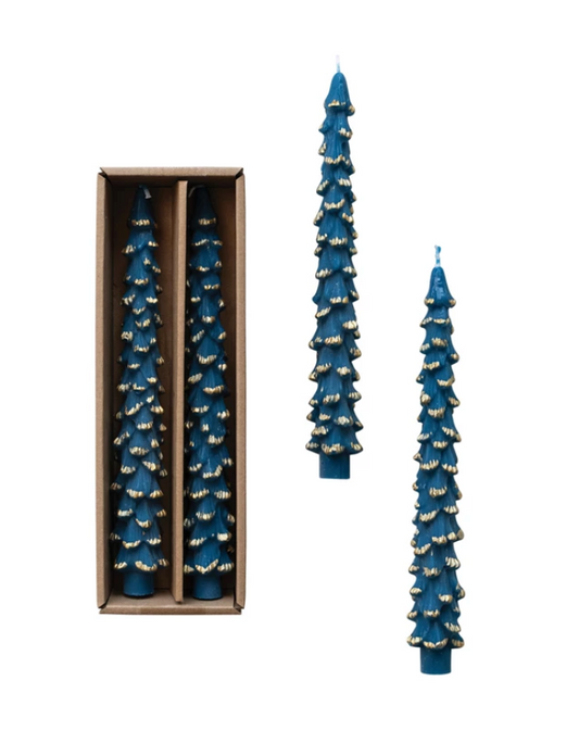 Blue & Gold Tree Taper Candles