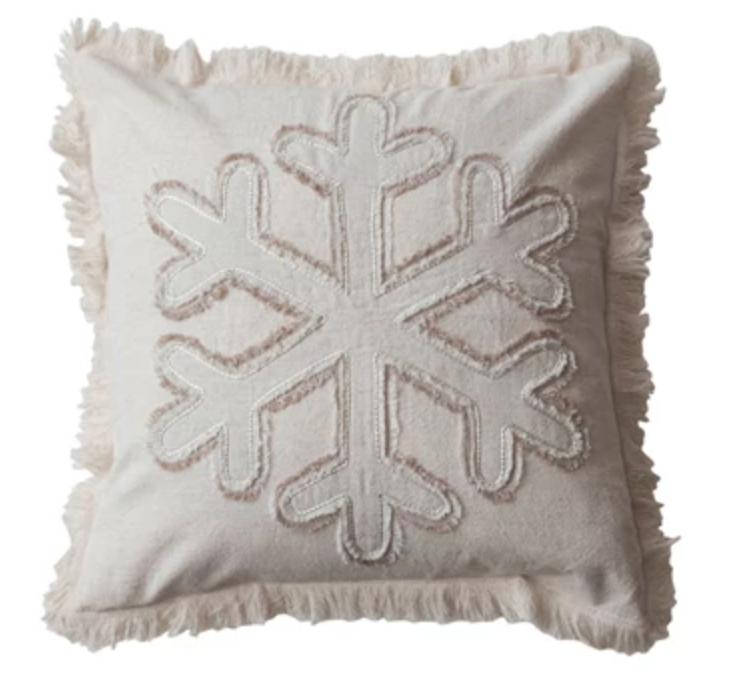 Square Woven Cotton & Linen Pillow w/ Fringe