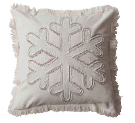 Square Woven Cotton & Linen Pillow w/ Fringe