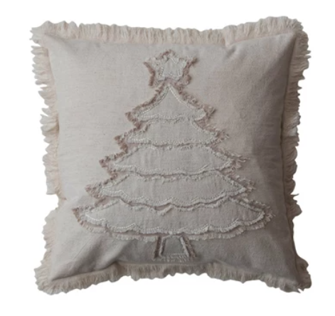 Square Woven Cotton & Linen Pillow w/ Fringe