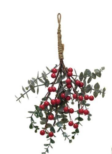 Hanging Faux Evergreen & Berry Bunch