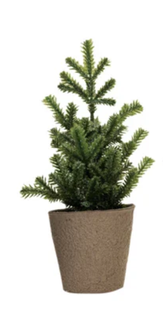 Snow/Frost Finish Faux Evergreen Tree in Paper Pot