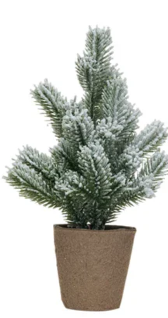 Snow/Frost Finish Faux Evergreen Tree in Paper Pot