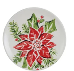 Stoneware Plate w/ Holiday Saying, Botanical & Animals