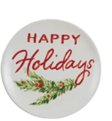 Stoneware Plate w/ Holiday Saying, Botanical & Animals