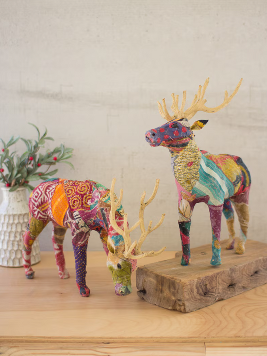 Kantha Covered Tabletop Reindeer