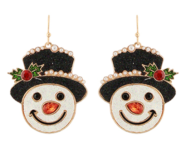 Snowman w/Hat Pearl Earrings