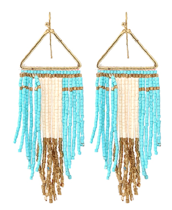 Triangle & Beaded Tassel Earrings