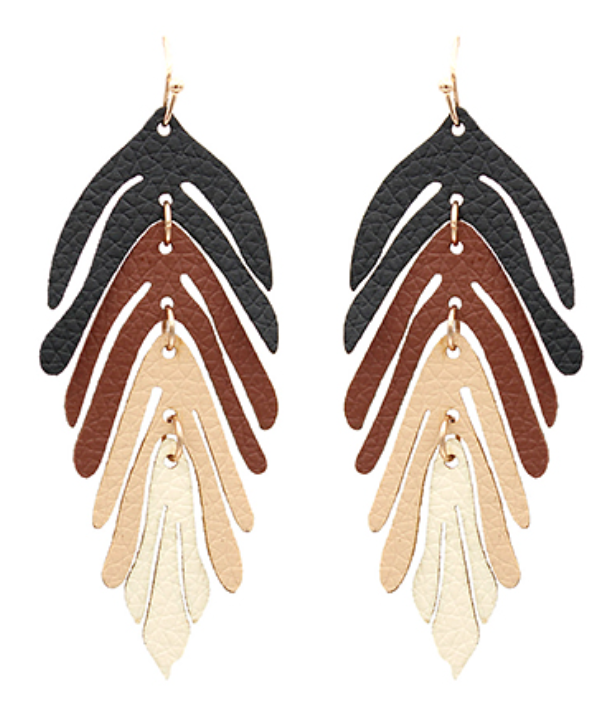 Leather Leaf Statement Drop Earrings