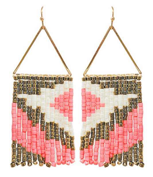 Triangle & Seed Bead Fringe Earrings