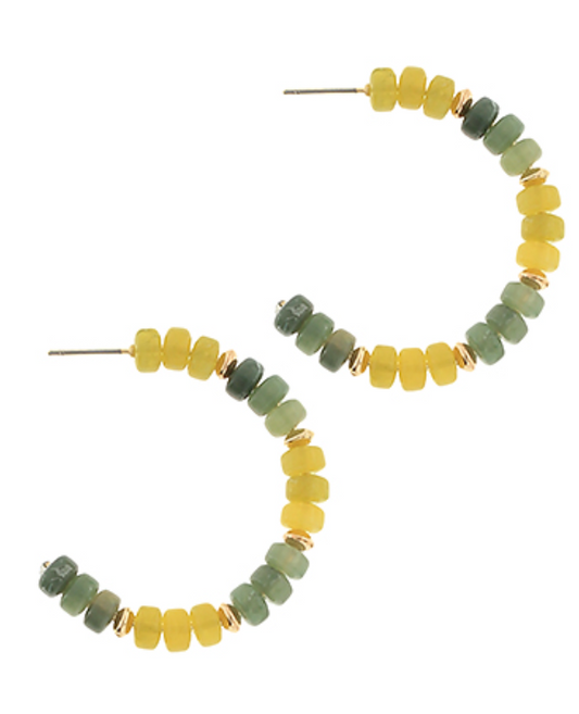 Color Stone Beaded Hoops