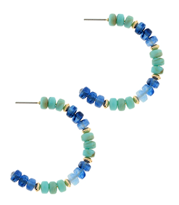 Color Stone Beaded Hoops