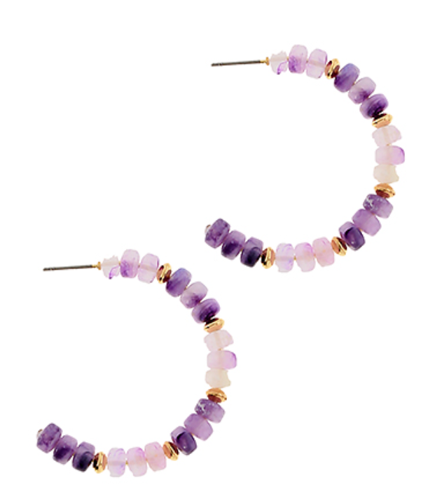 Color Stone Beaded Hoops