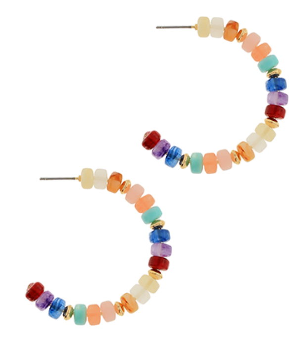 Color Stone Beaded Hoops