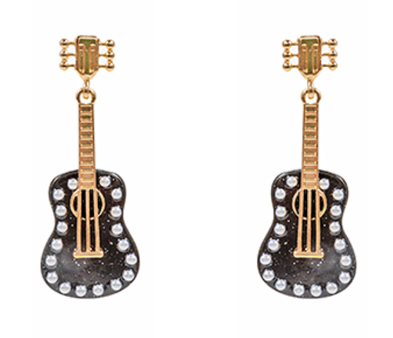 Glitter Guitar Drop Earrings