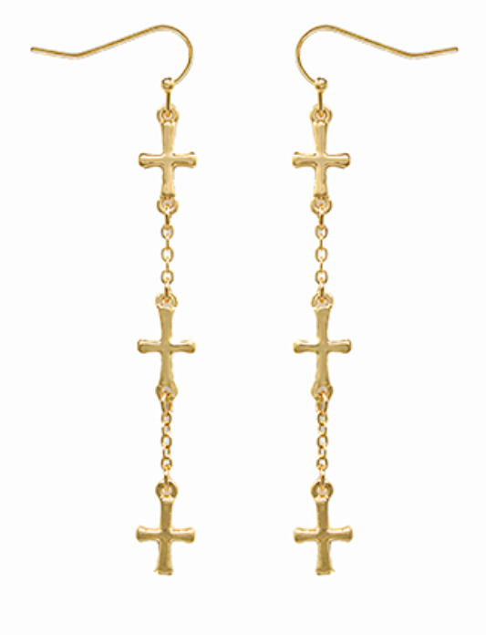 Gold Linear Cross Trio Earrings