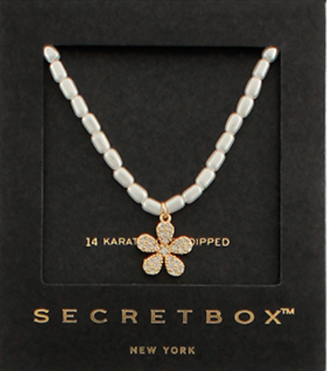 Cubic Zirconia Flower Pendant Pearl Necklace