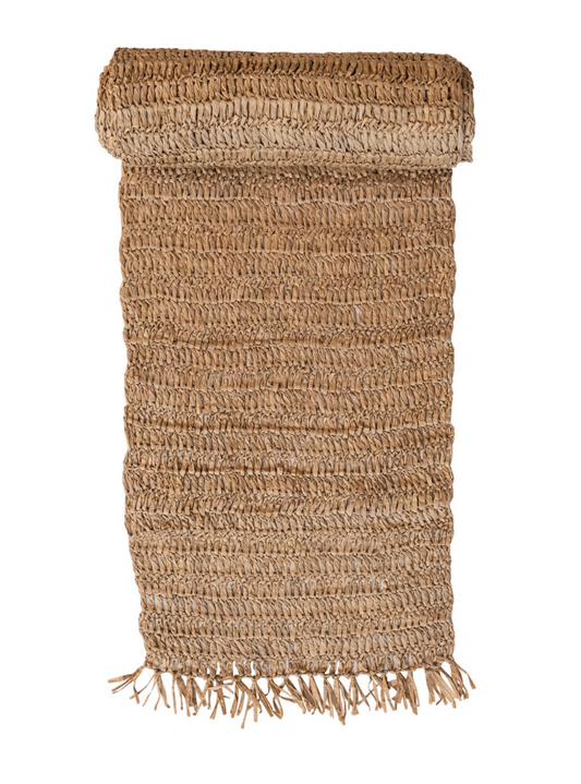 Woven Raffia Table Runner w/ Fringe