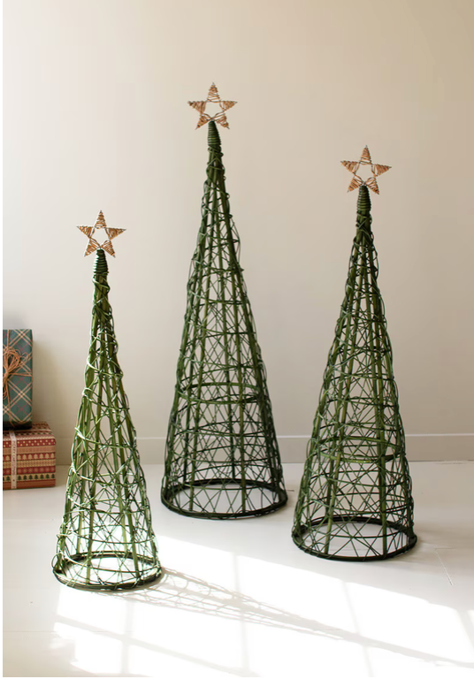 Green Willow Christmas Topiaries with Natural Star