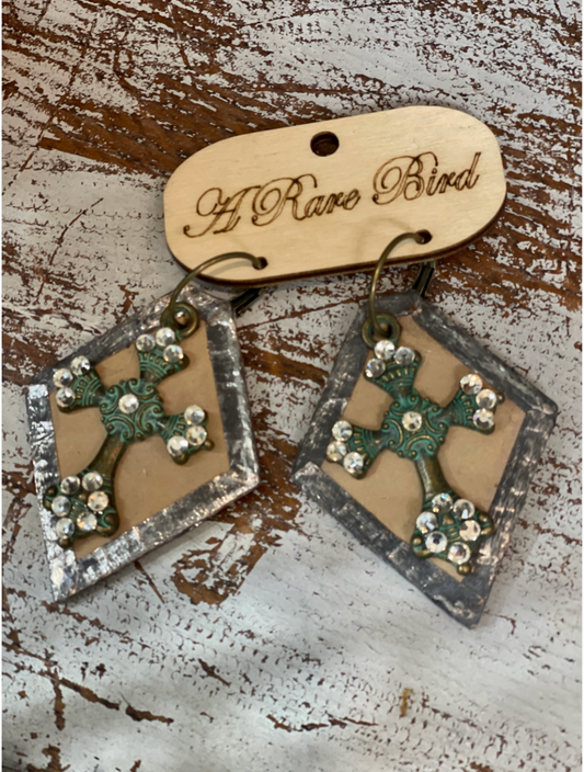 Double Cross Leather Earrings