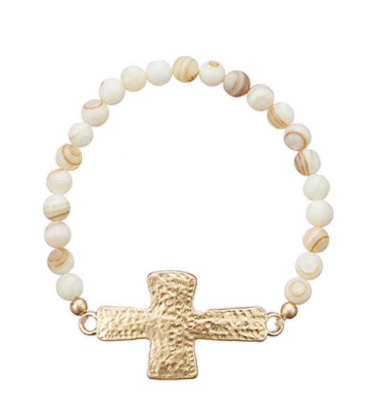 Textured Cross & Stone Beads Bracelet