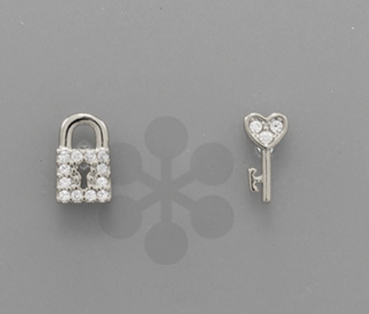 Cubic Zirconia Lock & Key Studs