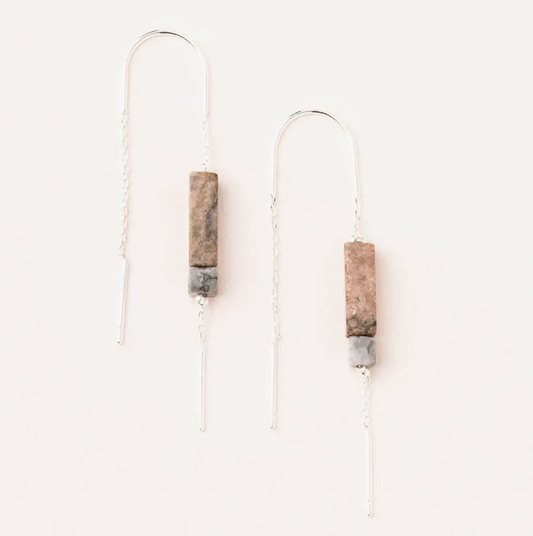 Rectangle Stone Earring - Rhodonite/Black/Silver