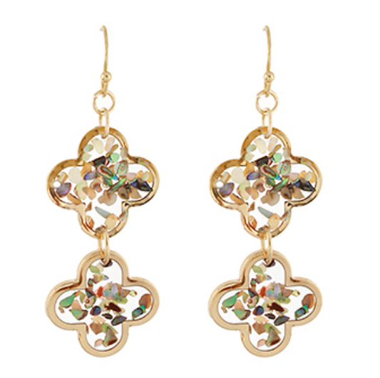 Double Clover Abalone Dangle Earrings