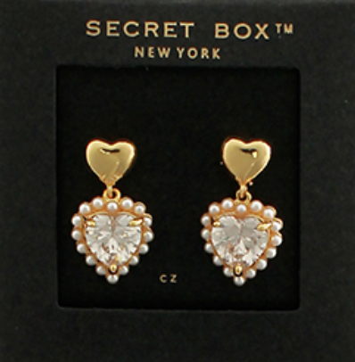 Cubic Zirconia & Pearl Heart Drop Earrings