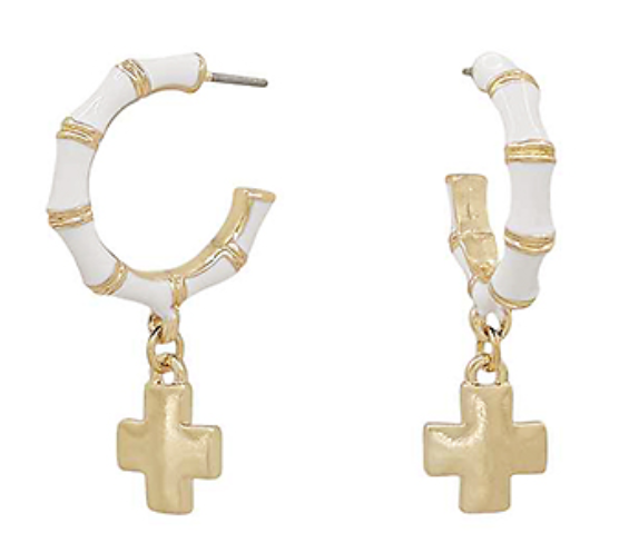 Textured Bamboo Cross Dangle Hoops