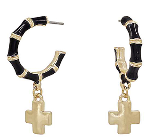 Textured Bamboo Cross Dangle Hoops