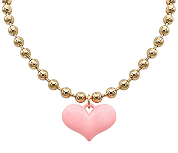 Puffy Heart & Ball Chain Necklace