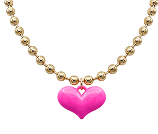 Puffy Heart & Ball Chain Necklace