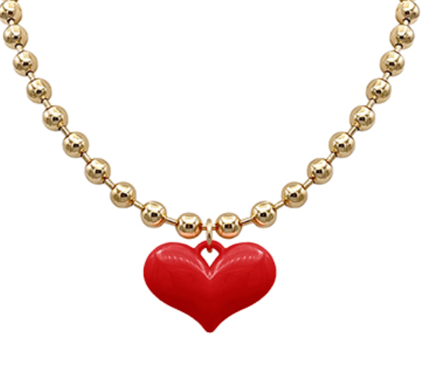 Puffy Heart & Ball Chain Necklace