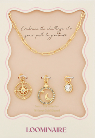 Pave Crystal & 3 Multi Charm Set Necklace