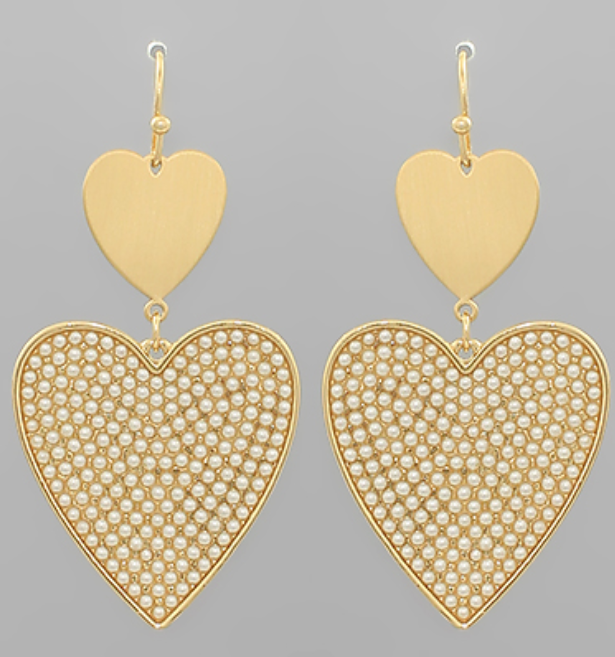 Bead Pearl Heart Drop Earrings