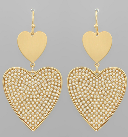 Bead Pearl Heart Drop Earrings