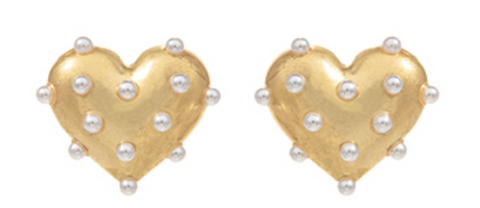 Pearl Deco Metal Heart Earrings