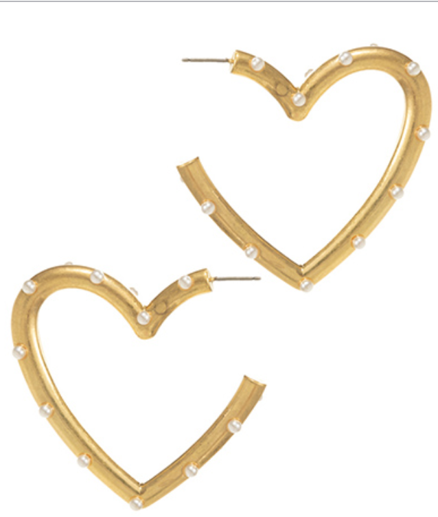 Pearl Deco Metal Heart Hoops