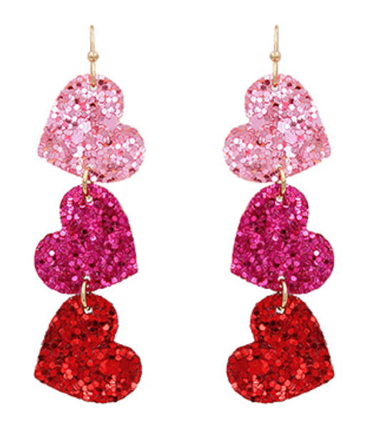 Glitter Heart 3 Drop Earrings