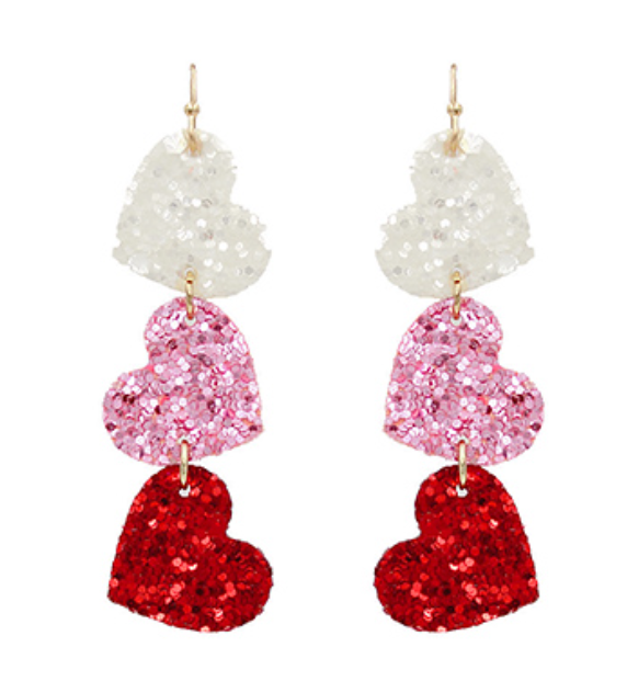 Glitter Heart 3 Drop Earrings