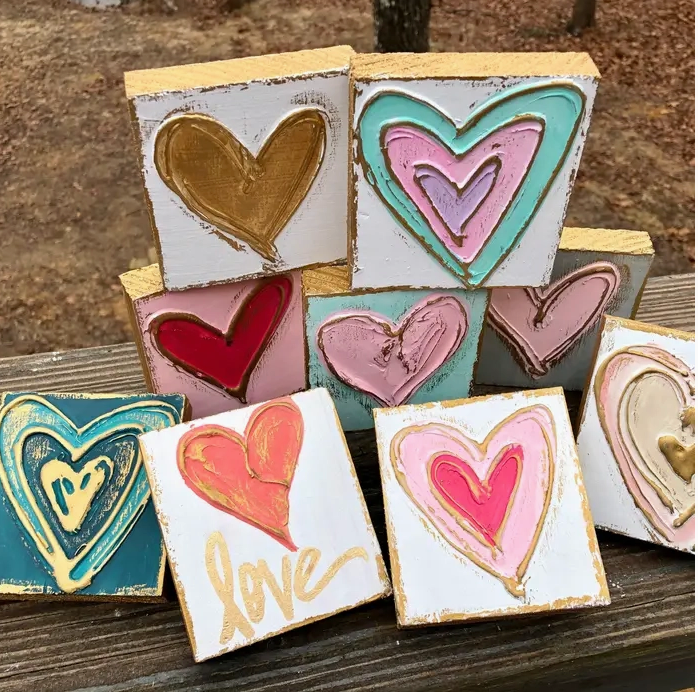 Handmade Heart Valentine Wood Blocks