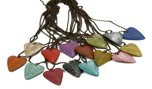 Painted Glitter Heart Necklaces